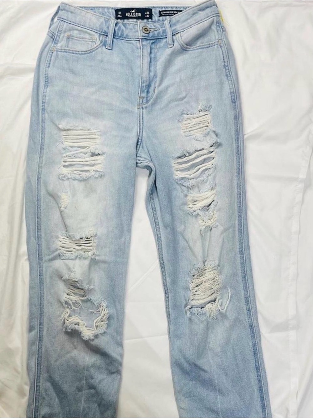 Hollister Light Wash Distressed Straight-Leg Jeans